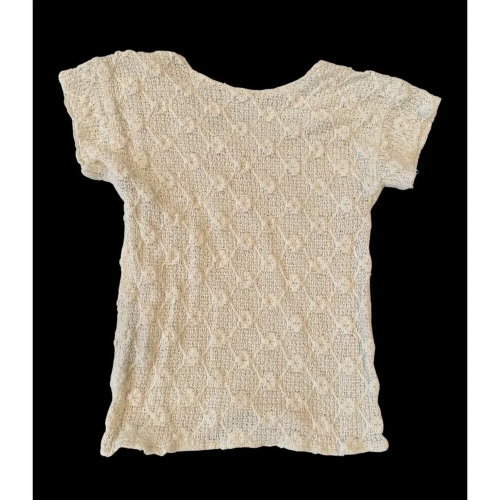 Vintage Ivory Short-Sleeve Top Knit Pattern Lightweight & Stretchy Size M - Picture 2 of 4